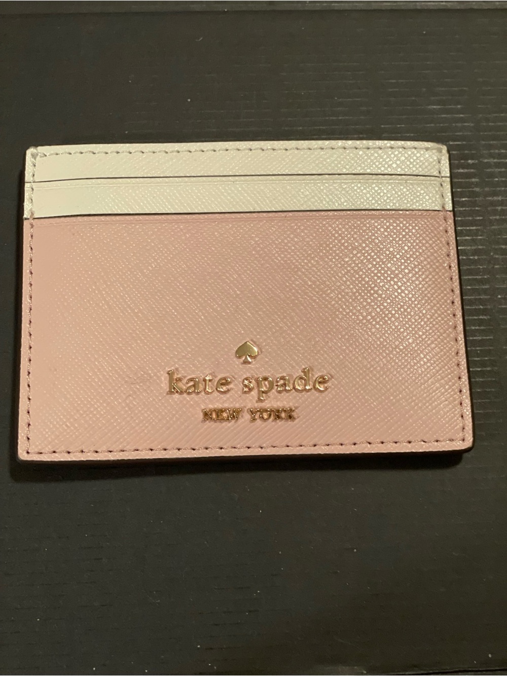 kate spade Pale Pink and Cream Leather Card Case with Gold Logo
